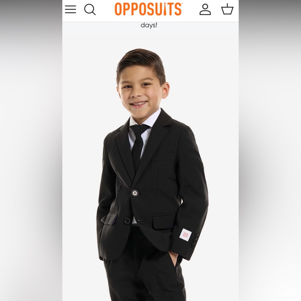 OppoSuits black boys size 8.  Pants and coat only Worn a couple times pants adj